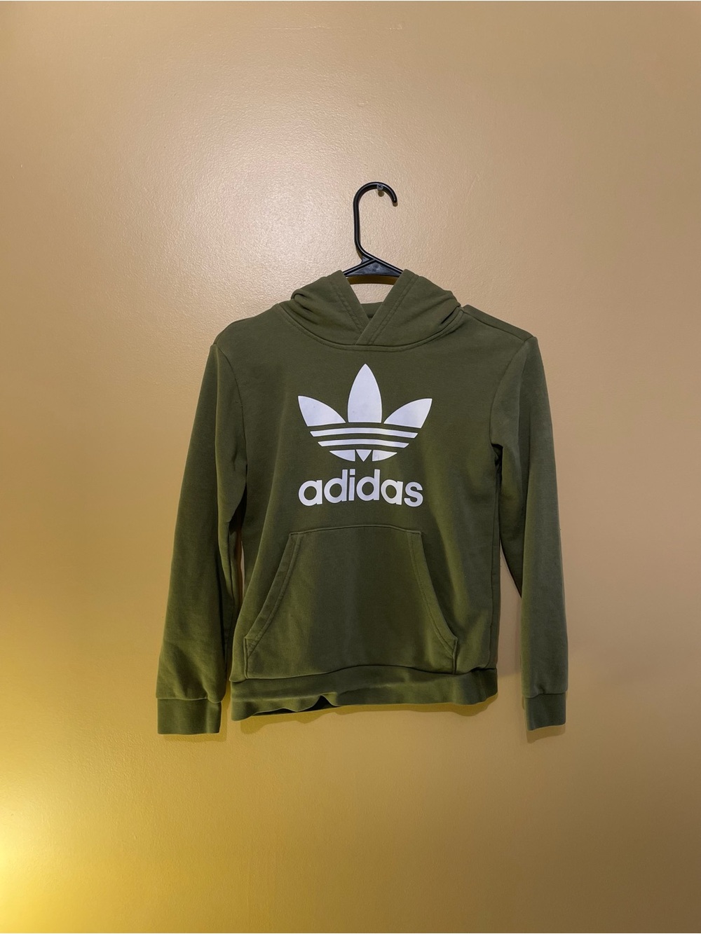 Adidas Olive Green Trefoil Pullover Hoodie for Kids